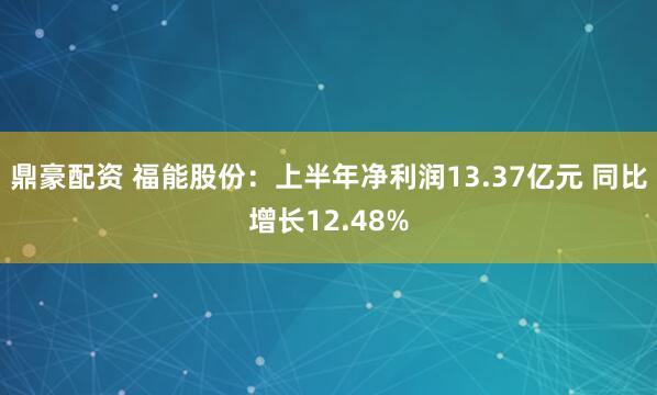 鼎豪配资 福能股份：上半年净利润13.37亿元 同比增长12.48%